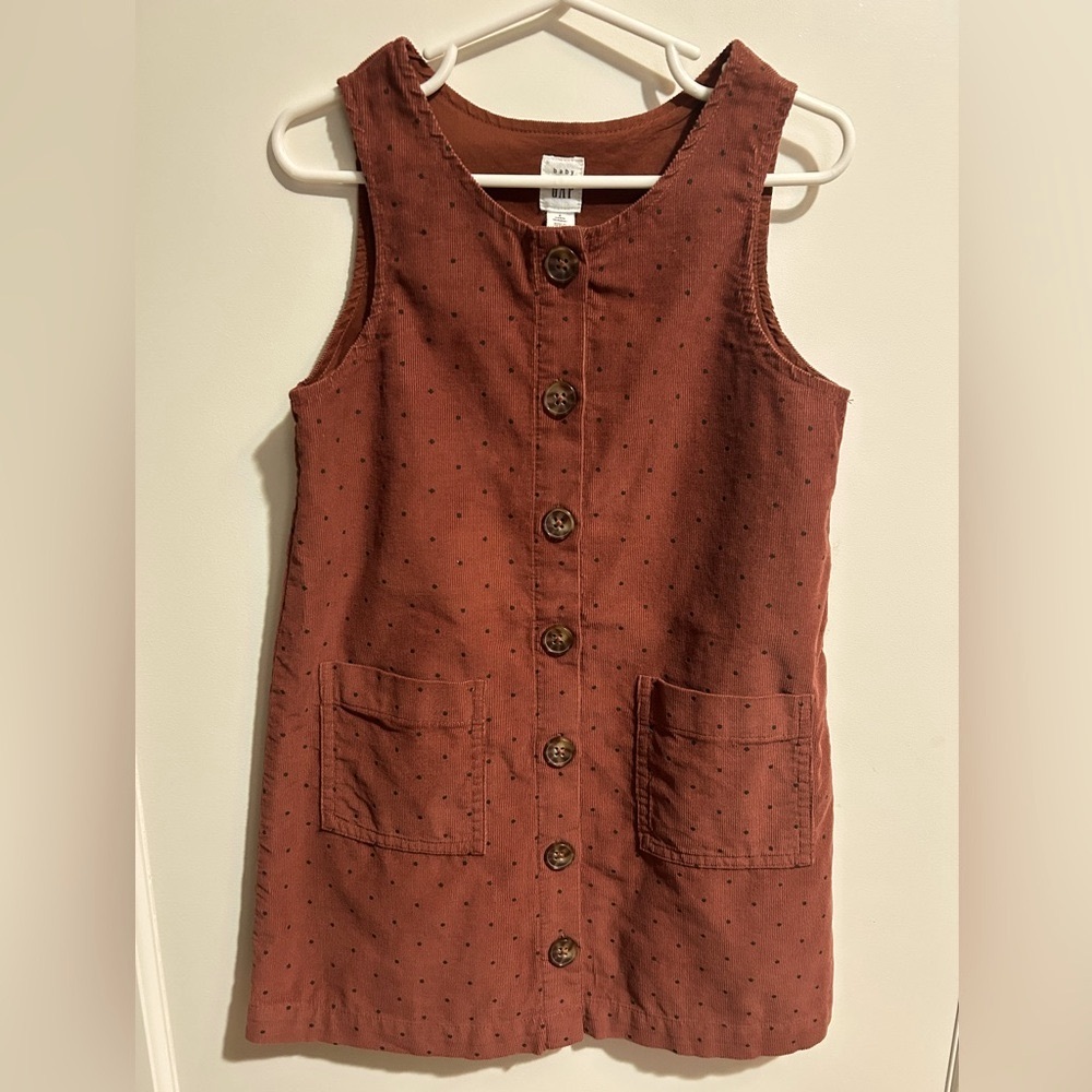GAP Kids Brown Dotted Buttoned Sleeveless Dress
